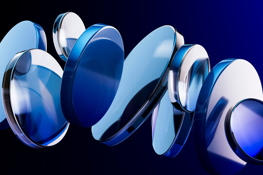 3D blue glass discs with floating optical depth