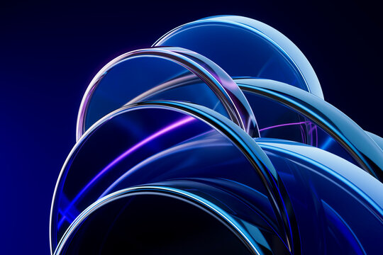 3D futuristic glass arcs with neon blue light