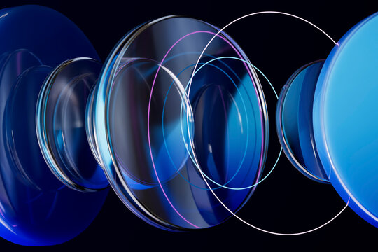3D optical lens orbit with luminous circular lines