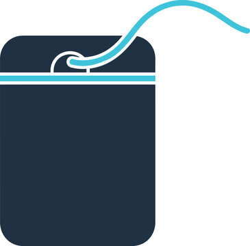 An abstract flat design vector of a dental floss dispenser with a string of floss unrolling.