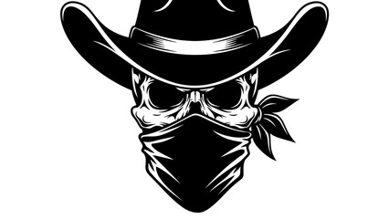 Black and White Cowboy Skull with Bandana Illustration © kiki__