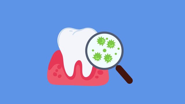 close up dental view with bacteria under lens
