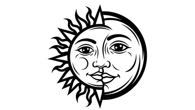 Sun and Moon Celestial Face Illustration