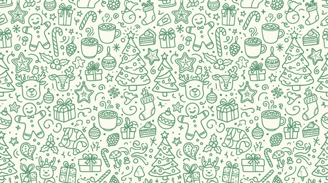A festive Christmas pattern with green icons.