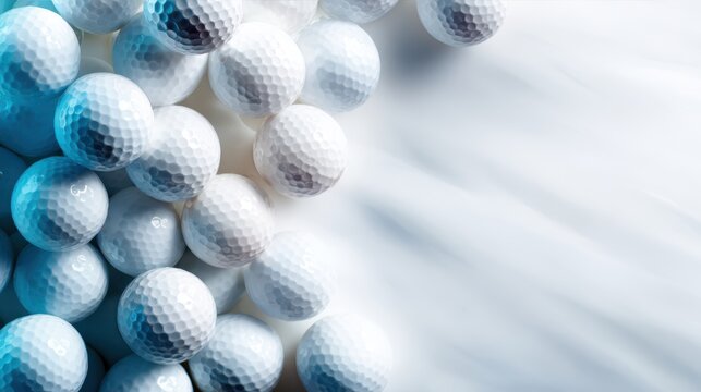 This visually dynamic image showcases a cluster of pristine white golf balls creating an abstract pattern, suggesting themes of sportsmanship, precision, and outdoor activity.