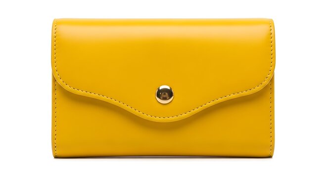 Elegant mustard yellow leather clutch with metallic button closure