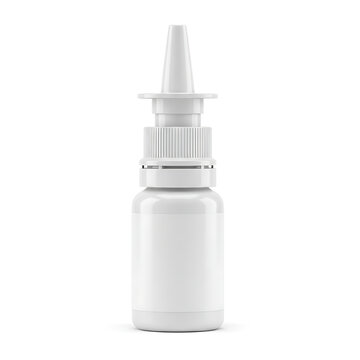 Blank white plastic nasal spray bottle container for medical product mockup with pharmaceutical packaging medicine container healthcare treatment dispenser clinical pharmacy isolated