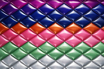 Naklejka premium Colorful 3D Metallic Diamond Quilted Texture Background With Shiny Rows