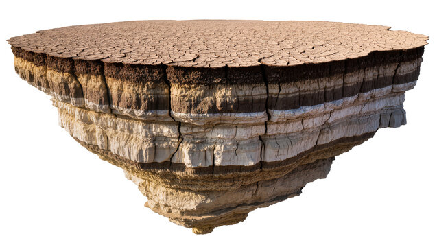 Cracked dry earth layers showing geological strata, isolated on transparent background