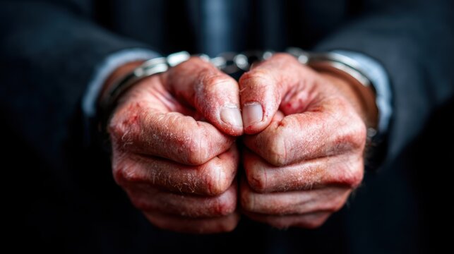 An intense image of a pair of handcuffed hands, representing the harsh reality of legal consequences and the emotions of regret and remorse associated with crime.