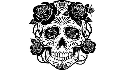 Fototapeta premium Sugar Skull with Roses and Floral Ornaments Design