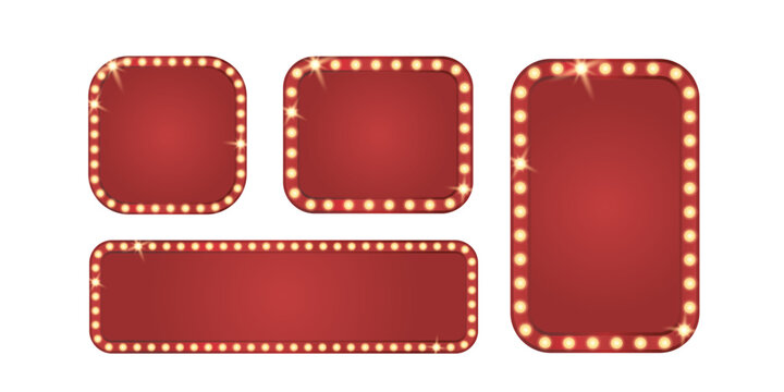 Retro light box frame border set glowing bulbs, Festive Sale red shining marquee banner collection