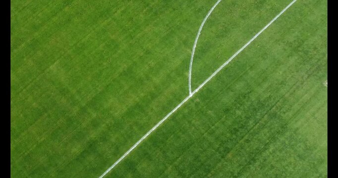 Aerial Drone View of green football field lines sports complex and Recreational Facilities in sa pobla mallorca