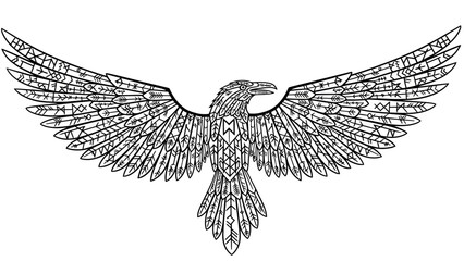 Obraz premium Norse Raven Illustration with Ancient Rune Symbols