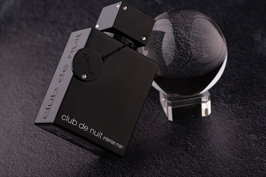 Araras, S&atilde;o Paulo, Brazil. May 31, 2026. Club de Nuit Intense perfume. Photo taken against a dark background, low key, selective focus.