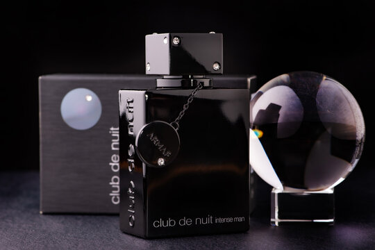 Araras, S&atilde;o Paulo, Brazil. May 31, 2026. Club de Nuit Intense perfume. Photo taken against a dark background, low key, selective focus.