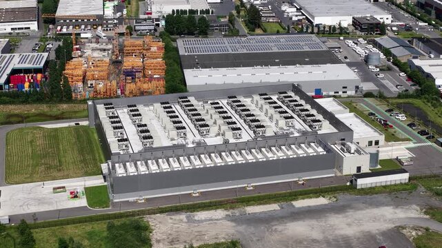 Hyperscale datacenter hosting cloud computing services aerial view
