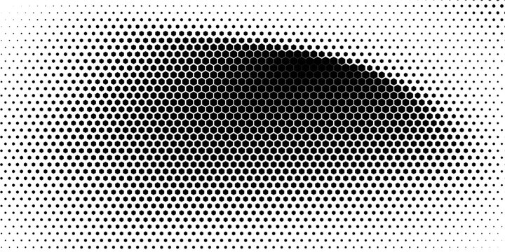 Pixelated bitmap texture cover. Black dithered pattern wallpaper.  hexagon mode