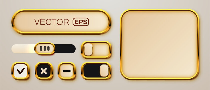 Set of luxury gold UI elements and web interface buttons for modern application design. Vector illustration.