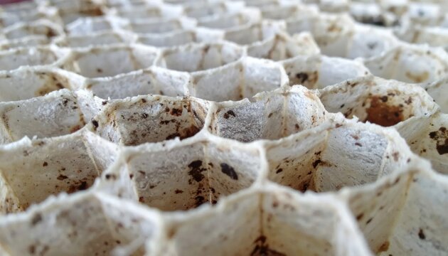 Macro view of empty paper wasp nest hexagonal cells.