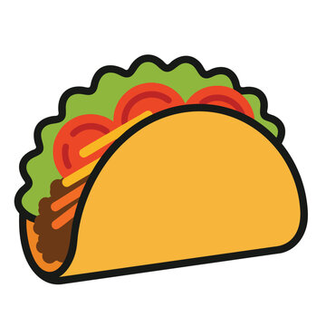 Stylized cartoon taco icon with fresh ingredients.
