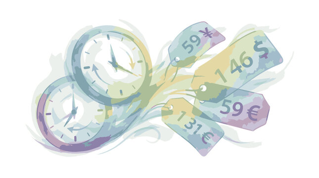 Clocks and Euro Currency Notes.