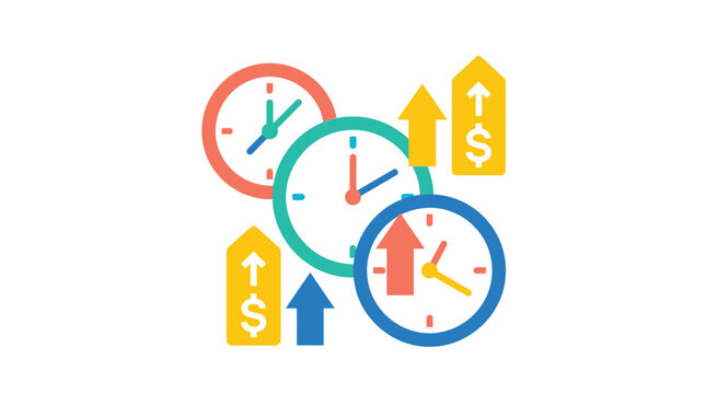 Clocks with arrows and dollar signs.