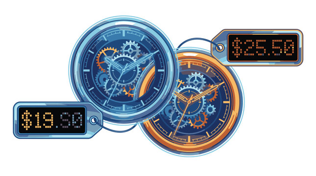 Digital clocks with price tags shown.