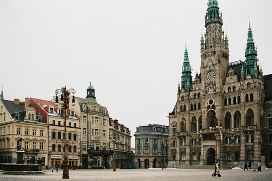 Liberec, Czech Republic - February 1, 2026: Dr. Benes square - photograph on film