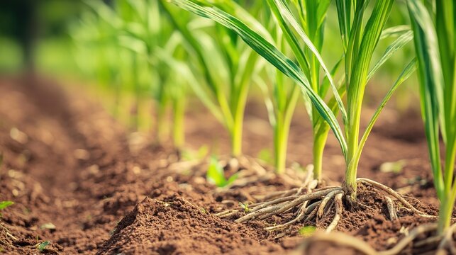 vetiver. Clump of vetiver grass roots growing tightly from reddish-brown soil. gardening catalogs, home-decor guides, designed for home decor and floral branding, used by bi analysts.