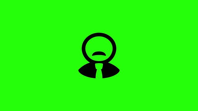 Professional 4K horizontal footage of a bald businessman character avatar with a mustache beard and tie bouncing up. Stylish popup asset for corporate human resource account profile layouts.