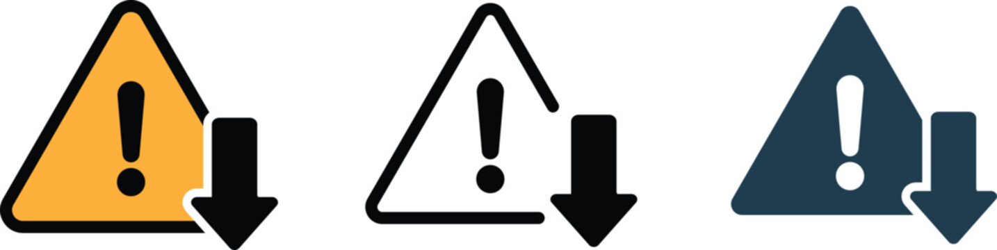 Low Urgency Warning Icon set vector art illustration with Decrease Arrow