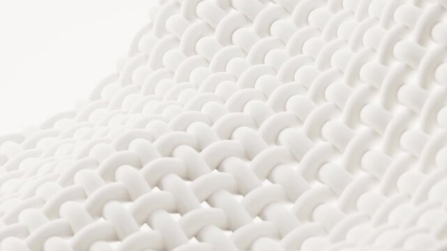 Abstract white woven fabric texture background in motion showcasing interlocking soft fibers and smooth textile patterns.