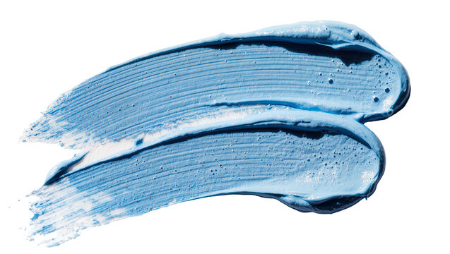 Thick blue cosmetic cream smear with fine bubbles, isolated on transparent background