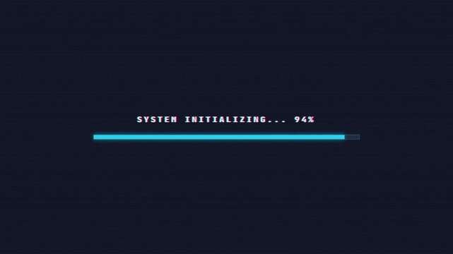 Vibrant blue digital progress bar indicating system initialization at 94% completion on a dark, minimalist background, depicting a modern technological loading interface or data processing status