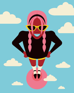 A Woman in Sunglasses Surrounded by Clouds