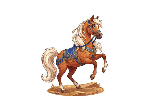 A vintage brown wooden horse toy and antique stallion figurine, isolated on a white background as a nostalgic decorative object or carousel souvenir