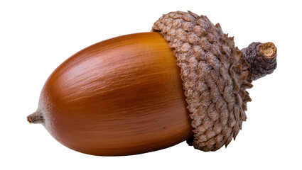 Brown acorn with textured cap, isolated on transparent background © Luca