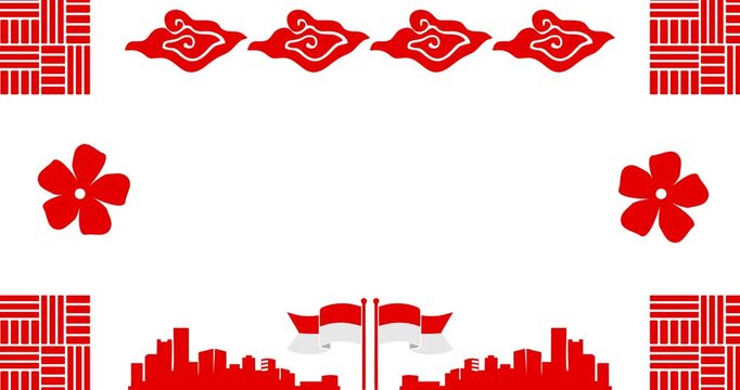 Copy space background animation with red and white ornamental decoration as a symbol of the Indonesian flag