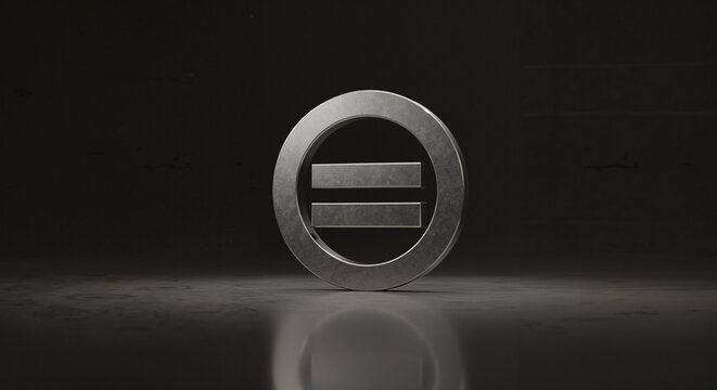 Equal sign symbol in metallic design on dark background  