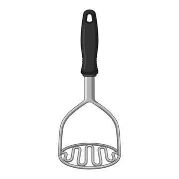 Vector illustration of a potato masher on a kitchen countertop.