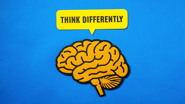 Think differently concept with brain illustration