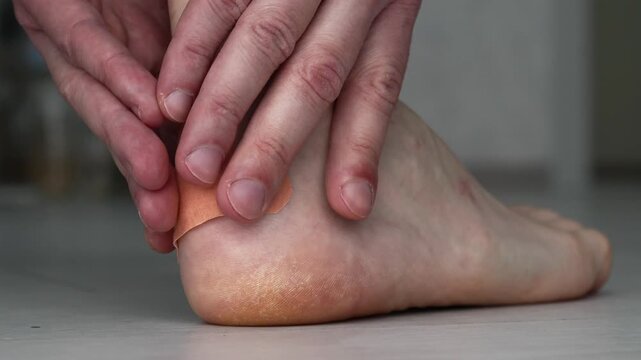 A leg injury protected with an antibacterial plaster to prevent infection and spread