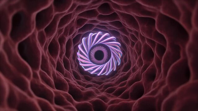 3D microscopic animation of a centrosome inside a cellular tunnel