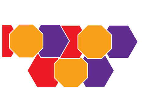 Abstract pattern of flat colorful octagonal shapes in a repeating row with octagons geometric colorful abstract repeating