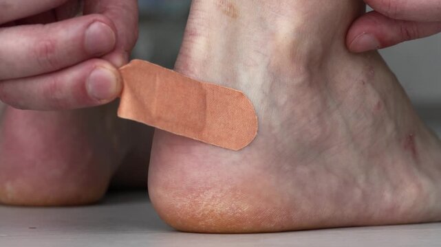 A leg injury protected with an antibacterial plaster to prevent infection and spread