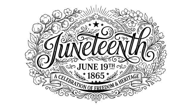 Vector illustration of decorative Juneteenth typography, symbolizing emancipation, equality and freedom celebration, isolated on a transparent background