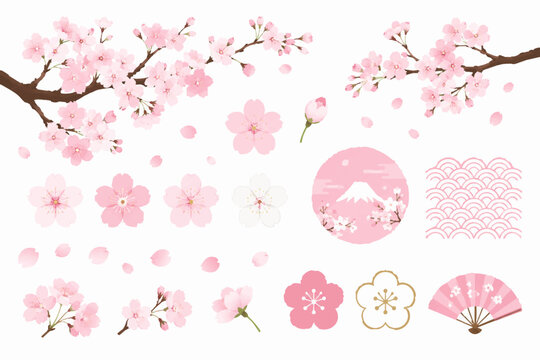 桜&times;春の和風ベクターイラスト素材セット