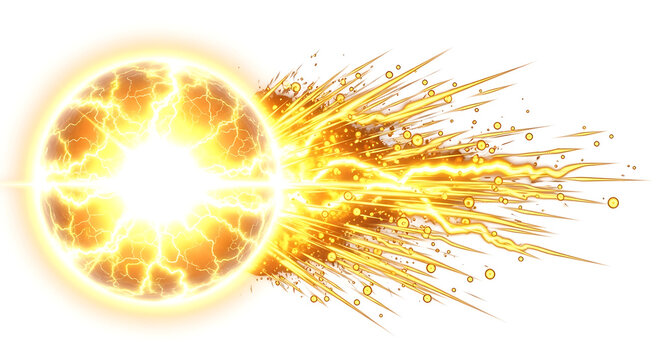 Abstract yellow plasma energy ball with explosive light trails explosion electric abstract particle