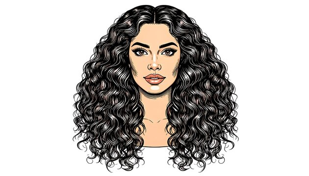 A digital illustration of a woman's head and shoulders with long, curly hair